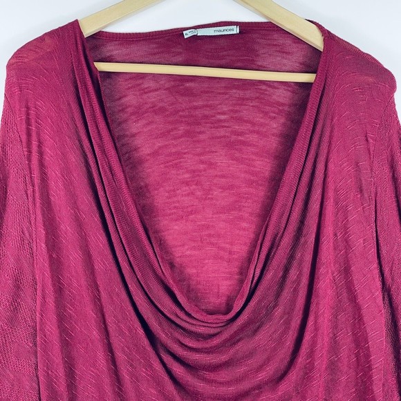 MAURICES Maroon Cowl Neck Short Sleeve Lightweight Slub Knit Sweater Womens XL - Picture 2 of 5